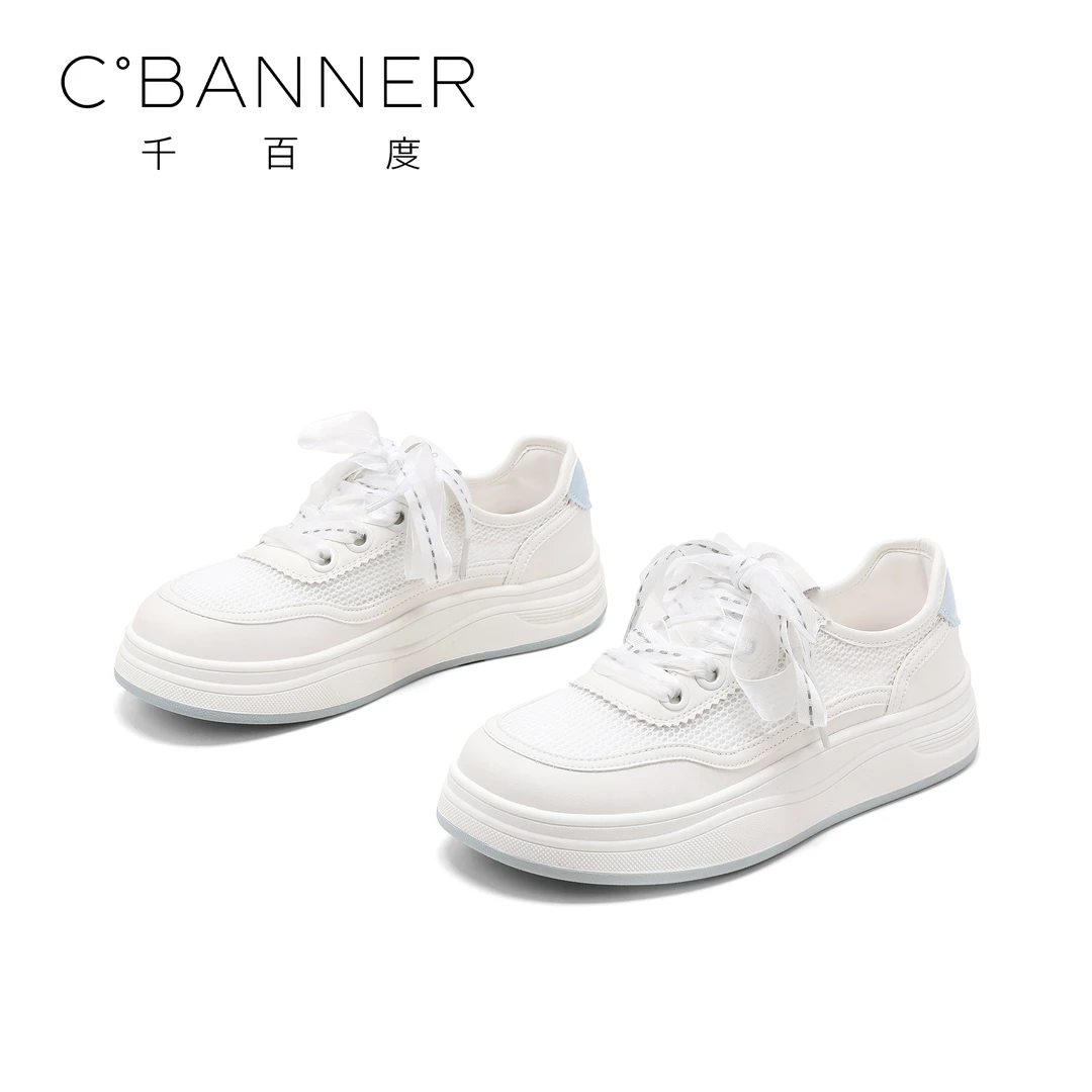 C.BANNER/千百度时尚休闲鞋2025夏季新款百搭小白鞋厚底休闲板鞋