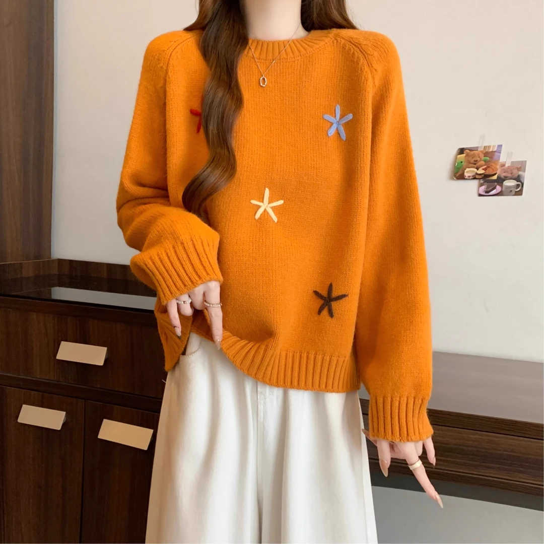 立体花朵刺绣毛衣女春秋2025大码胖mm今年流行漂亮上衣出游服装女