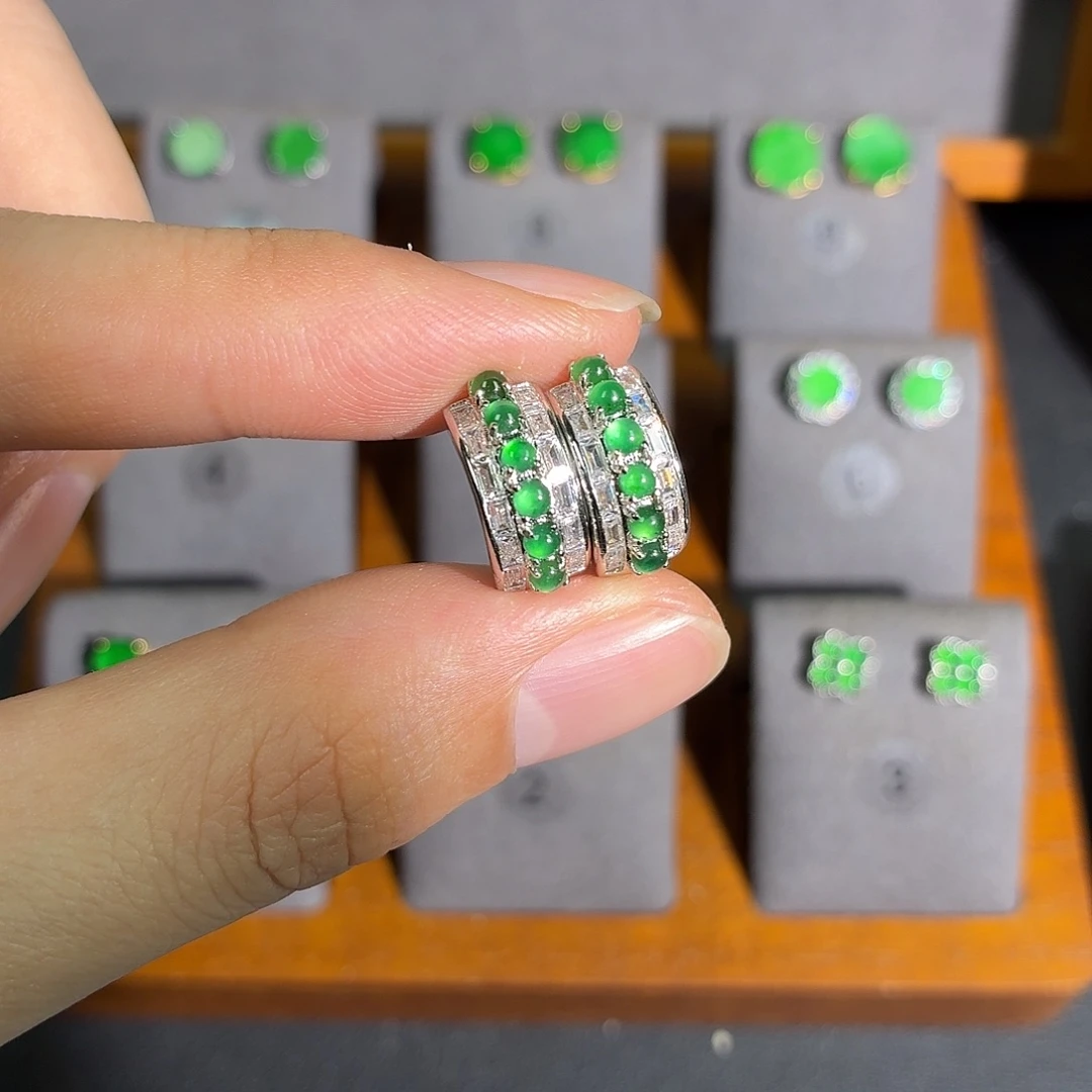 翡翠银S925镶嵌耳饰耳饰