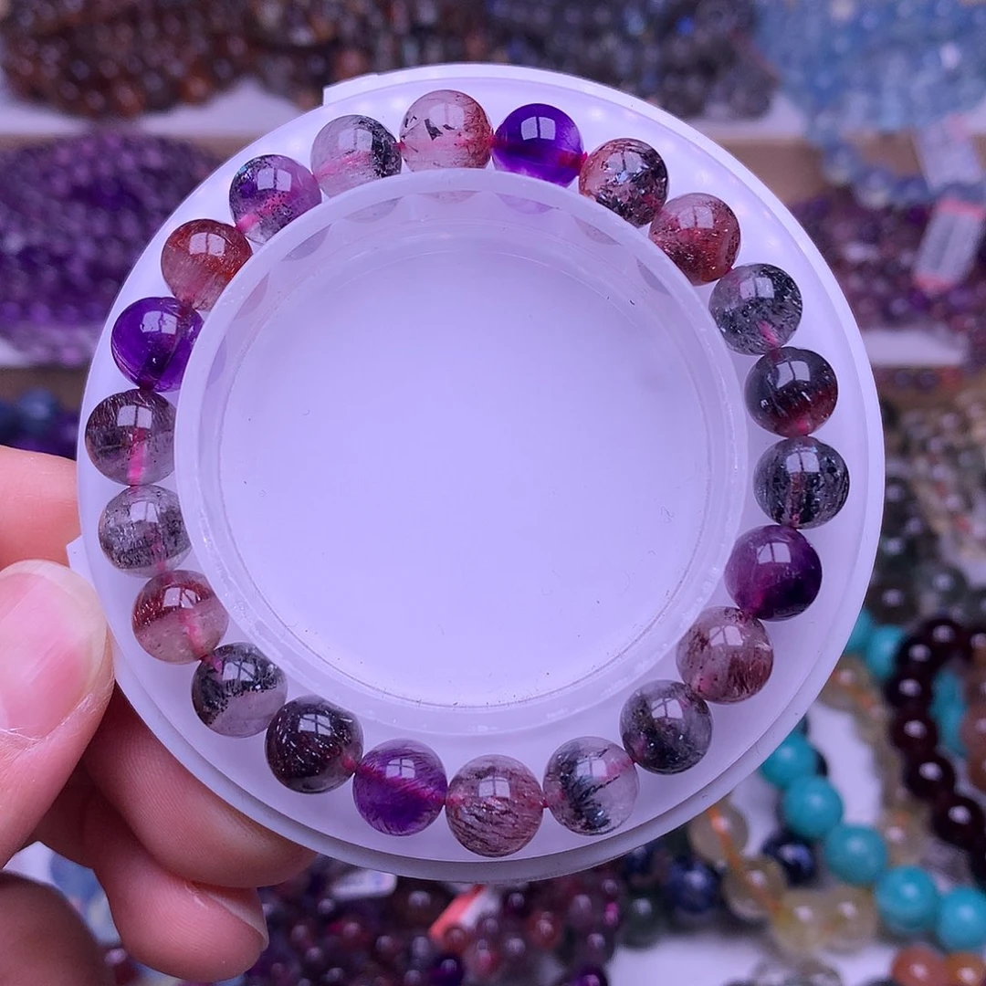 未镶嵌手链水晶8.6mm黑加仑超七