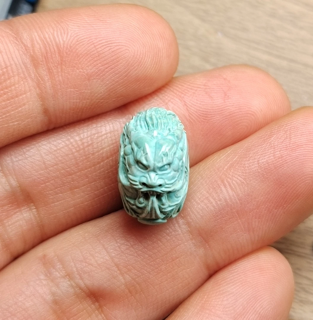绿松石龙扣龙鼓珠高瓷精工雕刻