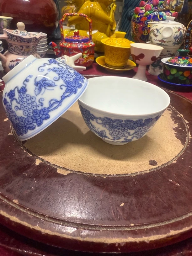 青花口杯一对手绘