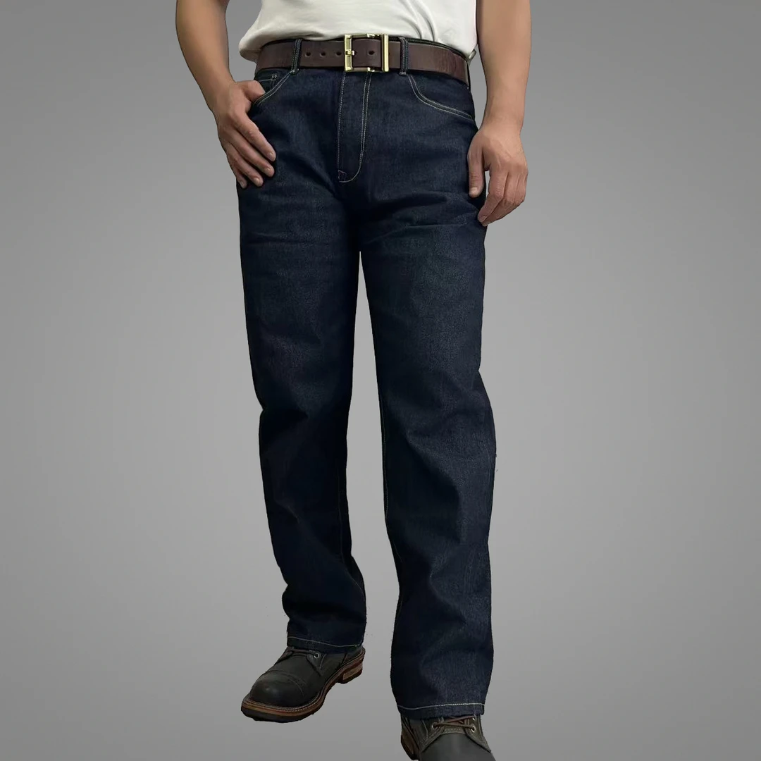 靛蓝 13.2oz牛仔裤经典男士重磅全棉赤耳丹宁美式复古袋花直筒裤