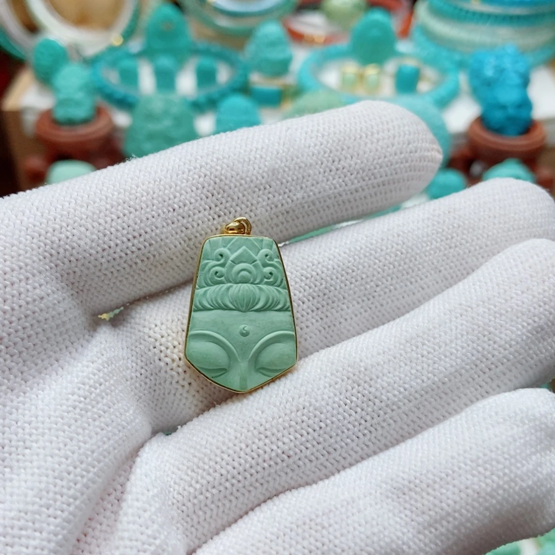 绿松石18K金镶嵌残佛