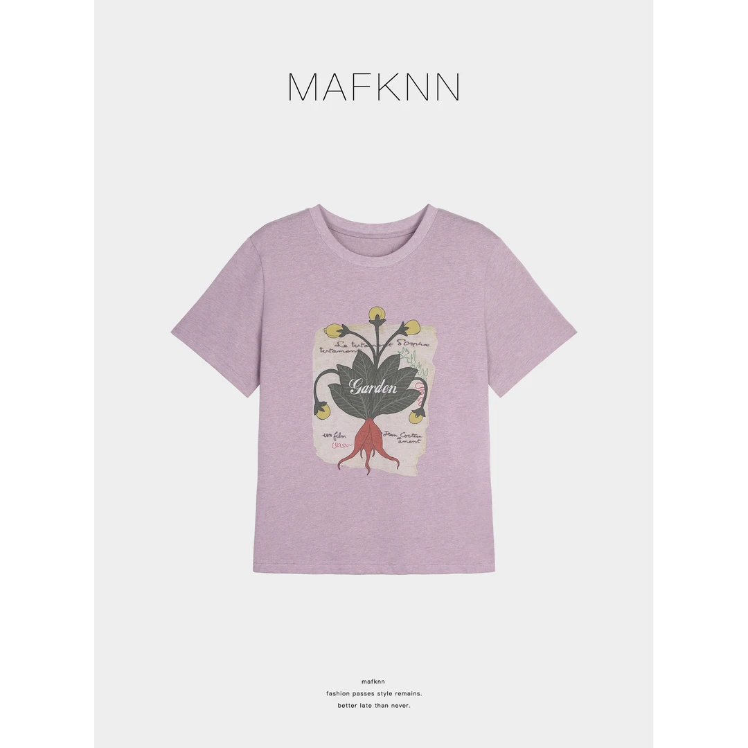 MAFKNN/玛肯时尚休闲简约纯色百搭圆领印花T恤MK12969