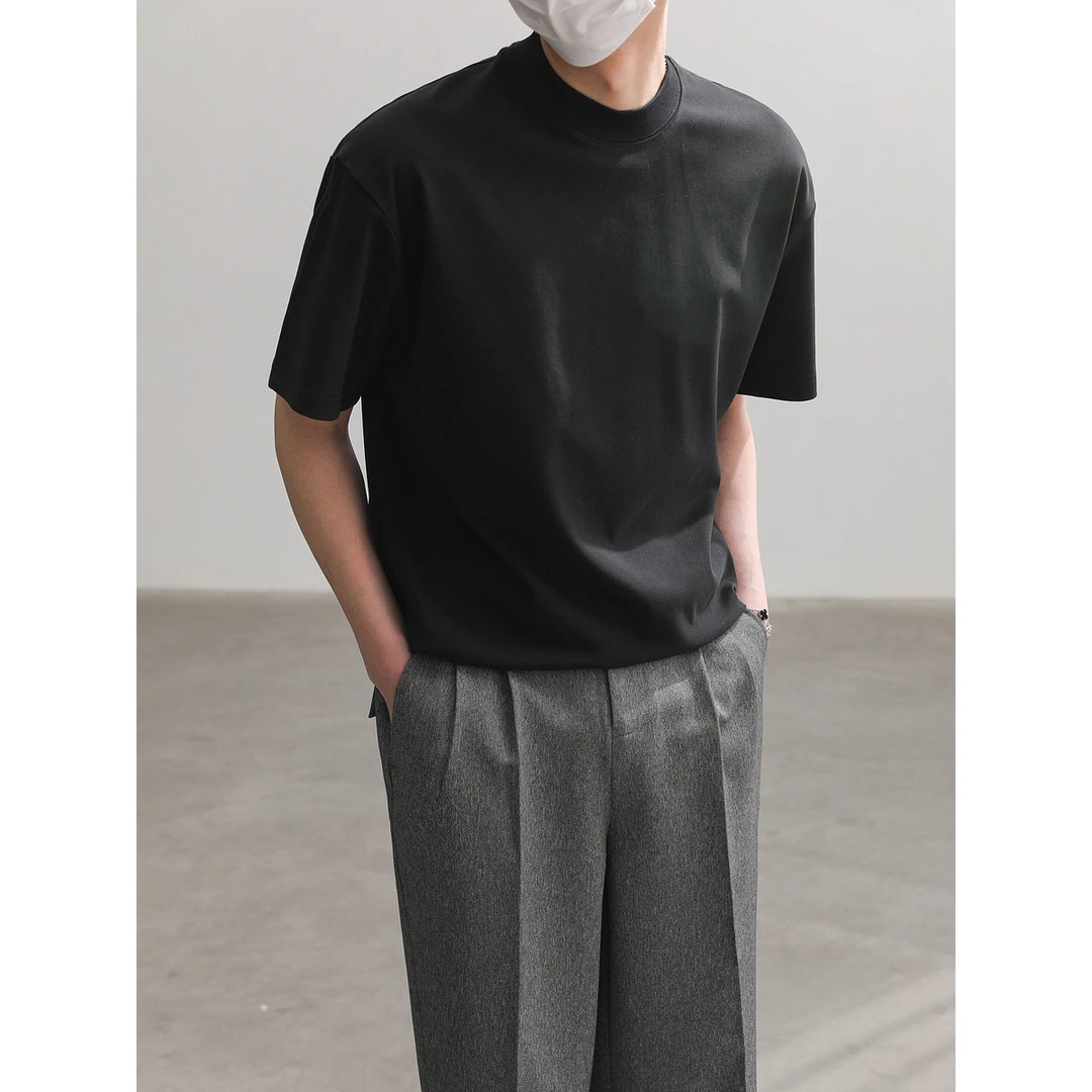 卓卓夏季免烫垂感圆领短袖 男潮牌纯色简约半袖体恤衫简约风t恤