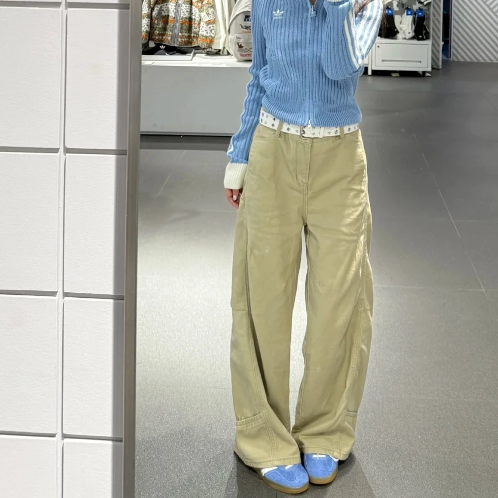 美式复古水洗百搭弯刀牛仔裤女2025秋季新款宽松拖地直筒阔腿裤子