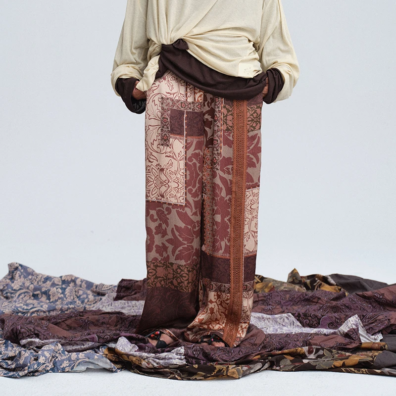 【RAW STONE】noundnound游牧风蕾丝拼接真丝印花宽松长裤25春夏新