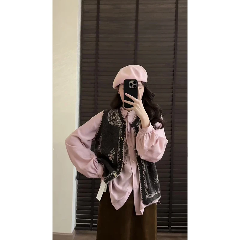 MARIE.COCO早秋穿搭氛围感韩系独特漂亮超好看马甲叠穿衬衫半身裙