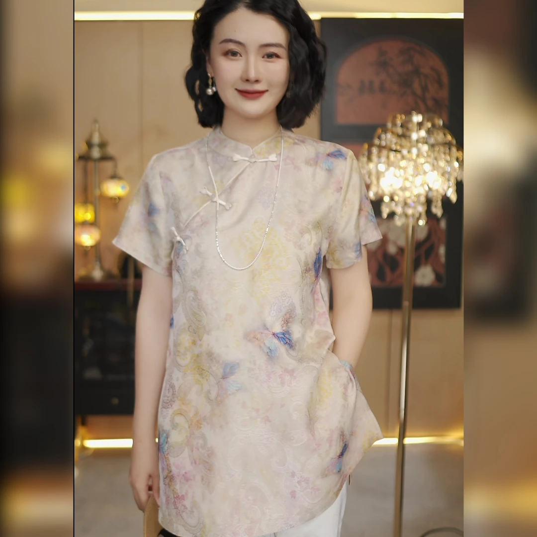 《锦瑟华蝶2》金丝花萝重磅旗袍上衣中长款夏季旗袍上衣透气