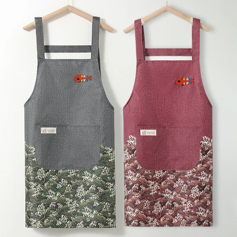 小清新中式时尚防水防油围裙家用厨房餐饮专用无袖背带围腰女工作
