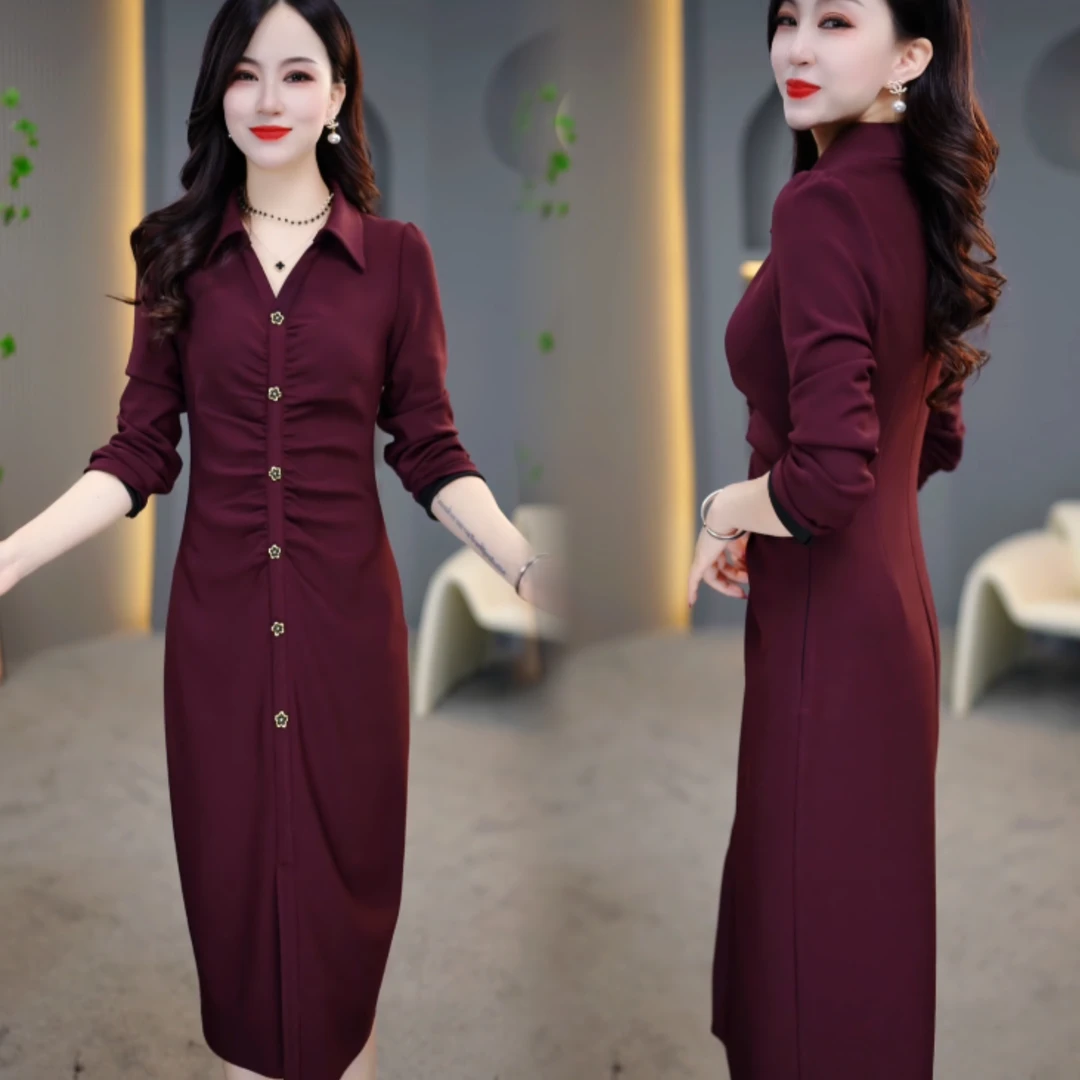 2024秋季时尚新款修身名媛收腰黑色长袖女神范女装连衣裙M-4XL