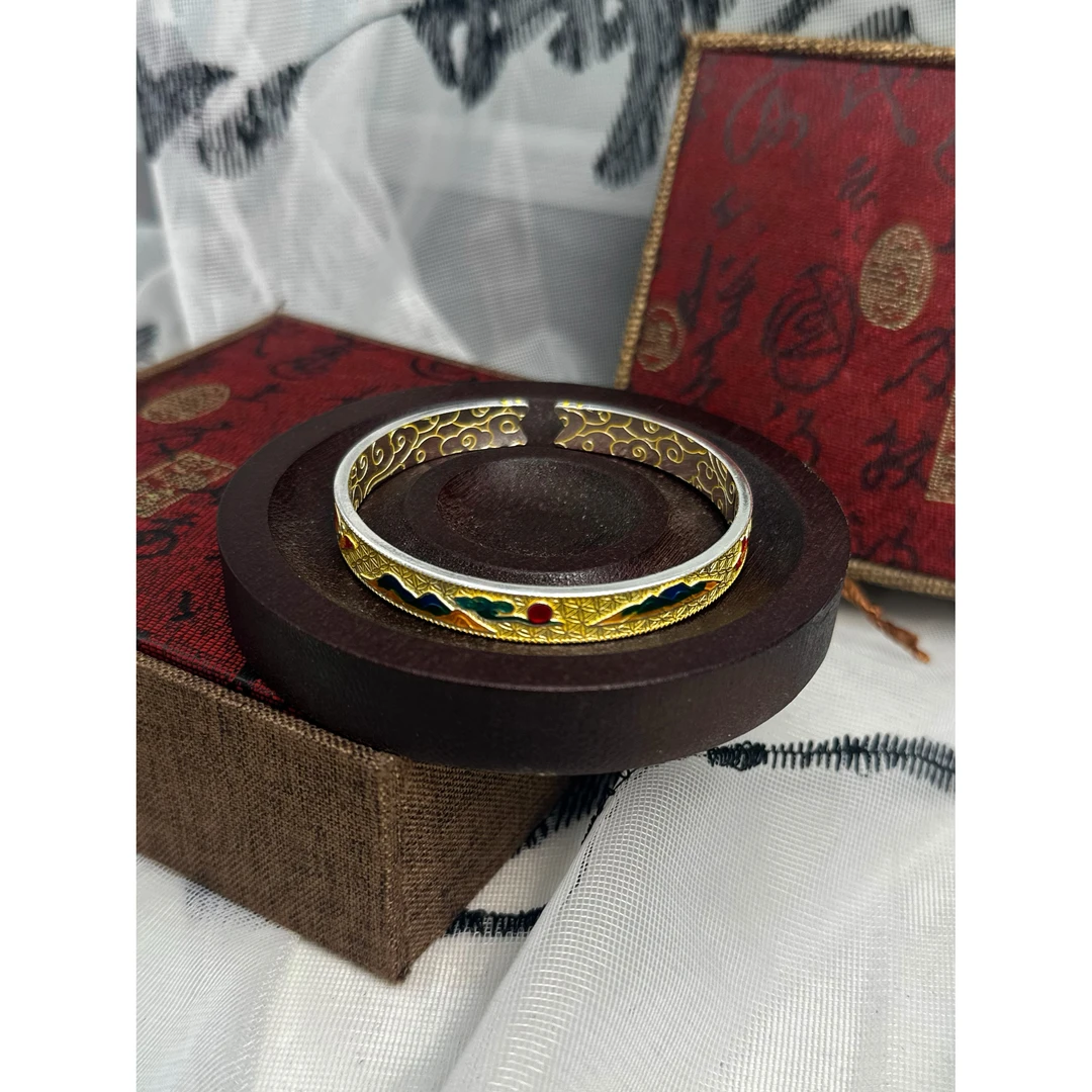 足银手镯 999.9【203】25g千里红日手镯经典百搭手工时尚复古