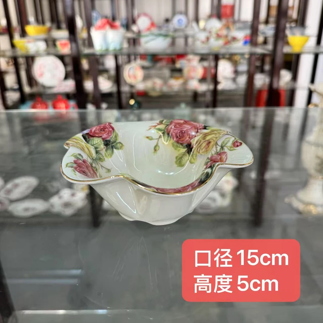 （沐梓）陶瓷欧式象牙黄6英寸花边沙拉碗甜品碗