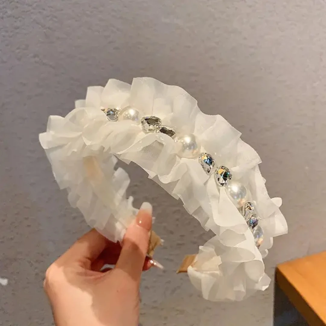 法式网纱发箍2025新款女夏季发卡高颅顶宽边褶皱压发轻奢宽边设计