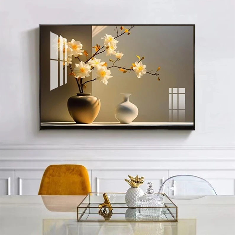 奶油风装饰画单幅餐厅挂画花卉楼梯间挂画卧室晶瓷画遮挡画