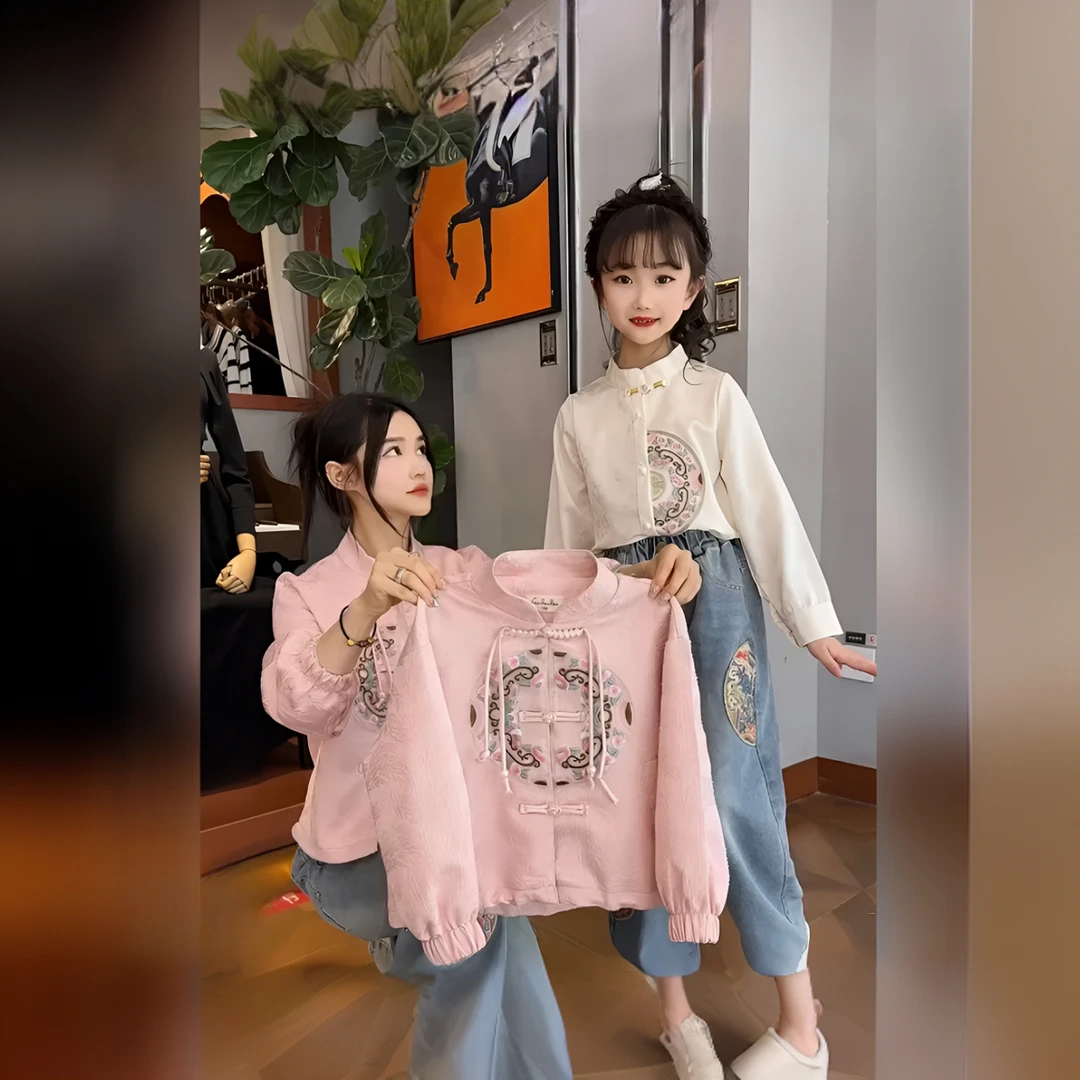 新中式外套新款中国风春装中大童甜美夹克国风欧若风女童女童外套