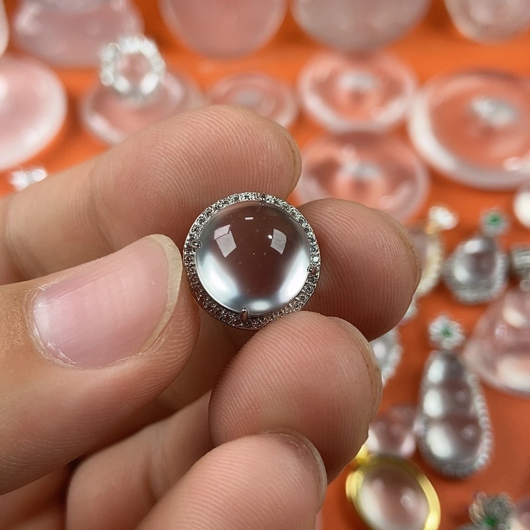 石英质玉银S925镶嵌颈饰蛋面12㎜