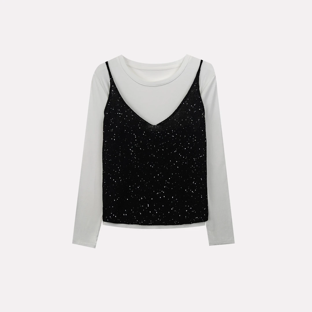 ‘’璀璨珠片”早春新款亮片叠搭时尚百搭针织两件套MC6017