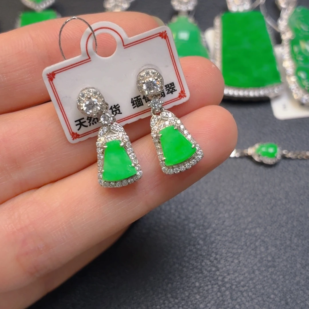 翡翠银S925镶嵌吊坠(不含链)耳坠