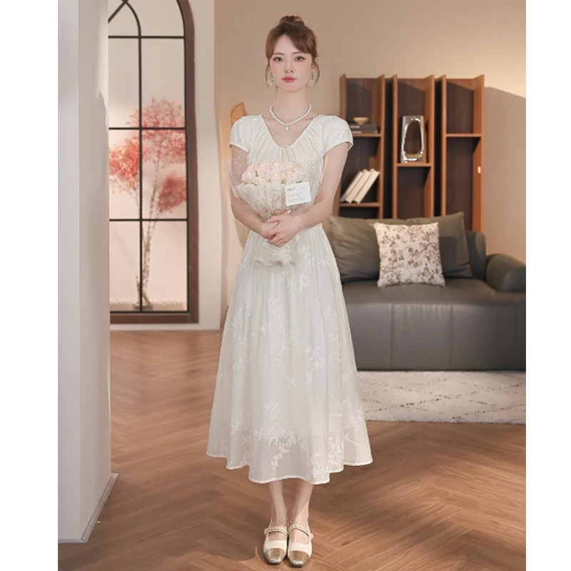 乔琪拉-【栀子花开】夏季新款法式优雅网纱拼接设计显瘦碎花连衣裙