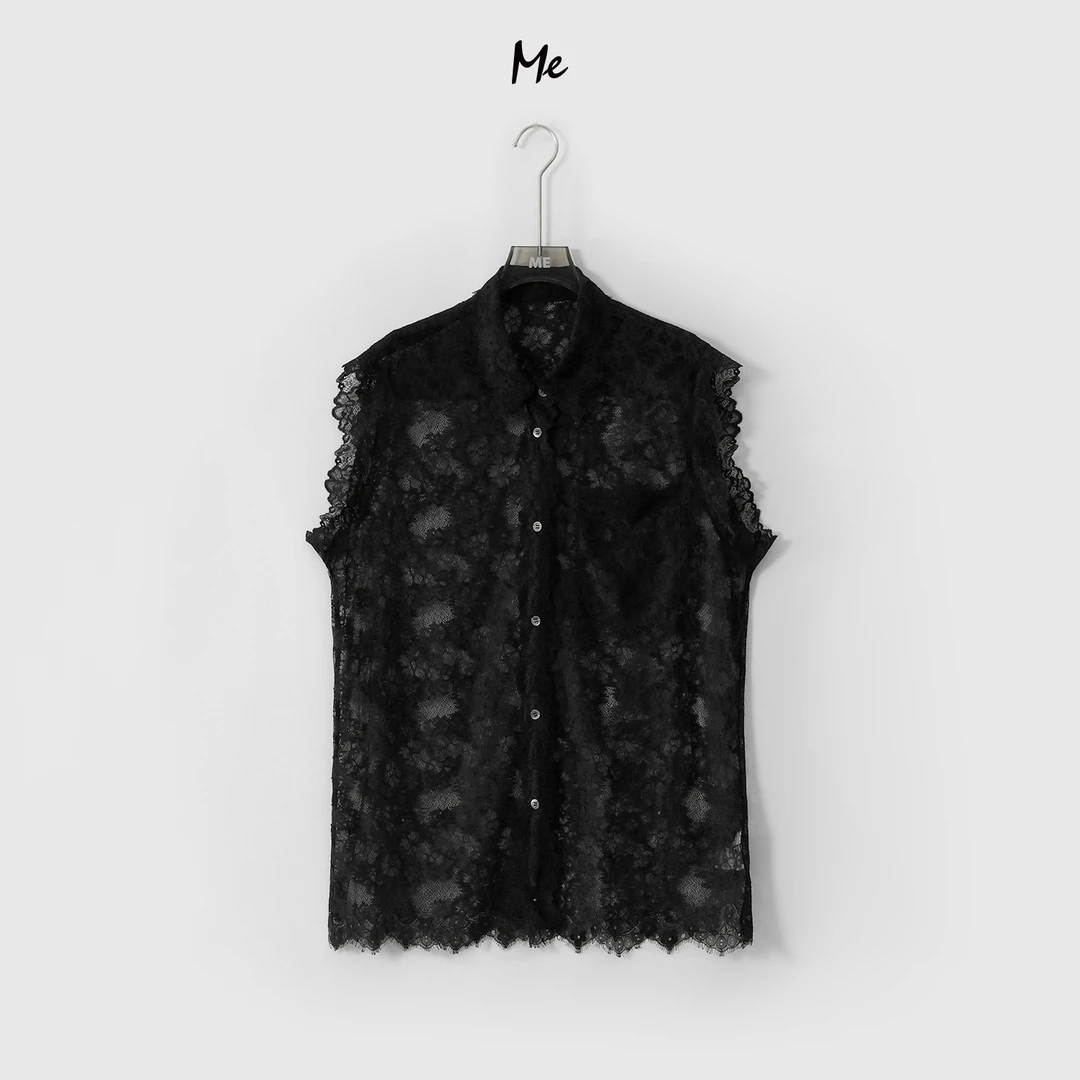 ME【巴黎黑蕾坎肩】重工蕾丝奢牌感显瘦时尚百搭一手长衬衫MESS4493