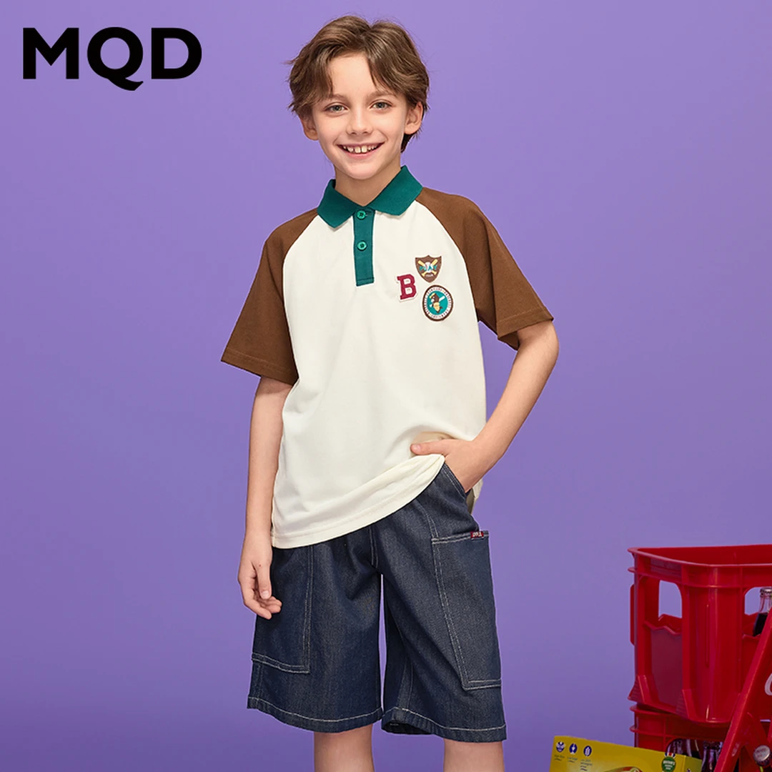 MQD童装25夏新品学院风上衣撞色翻领网球运动POLO衫9652W0414