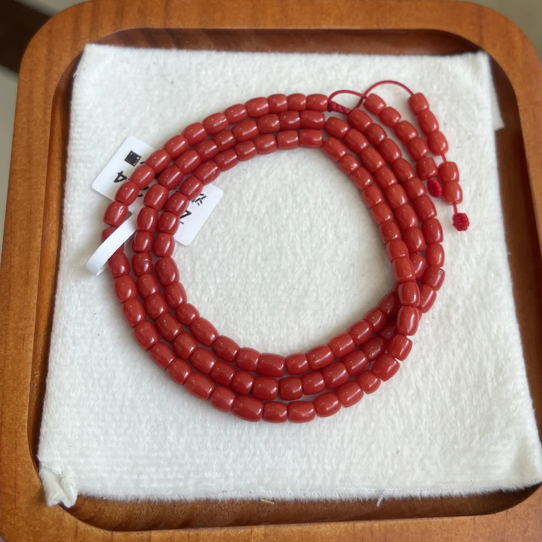 天然沙丁珊瑚桶珠手链108 4.5+尺寸