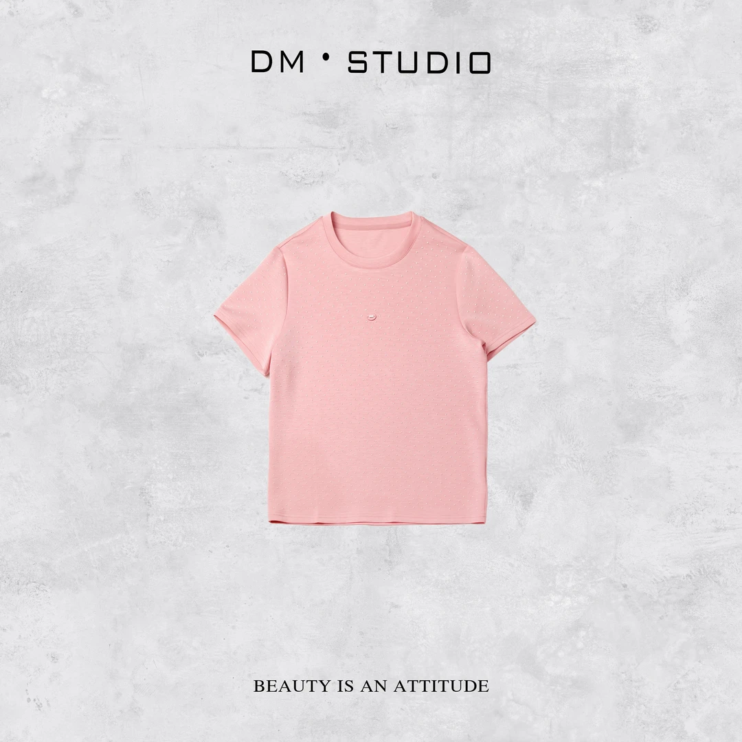 DEDM-DM•STUDIO/百搭气质休闲纯色满天星圆领短袖T恤上衣（88303）