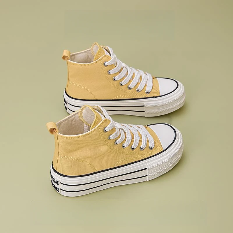 苏苏严选高帮帆布鞋女2025夏季新款厚底增高休闲鞋潮流百搭板鞋子