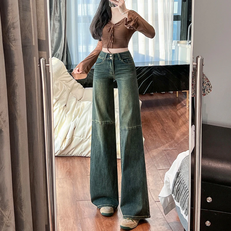 高腰微喇牛仔裤女2025年秋季新款宽松显瘦显高小个子不贴腿喇叭裤