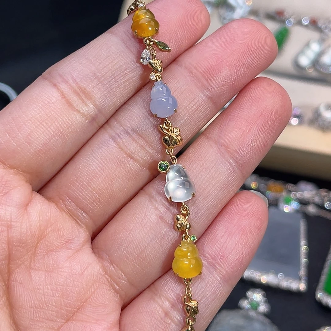 翡翠18K金镶嵌手链葫芦