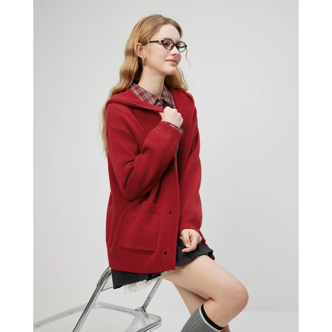 IEF/爱依服2025冬春韩版慵懒风多巴胺简约纯色休闲毛织外套*