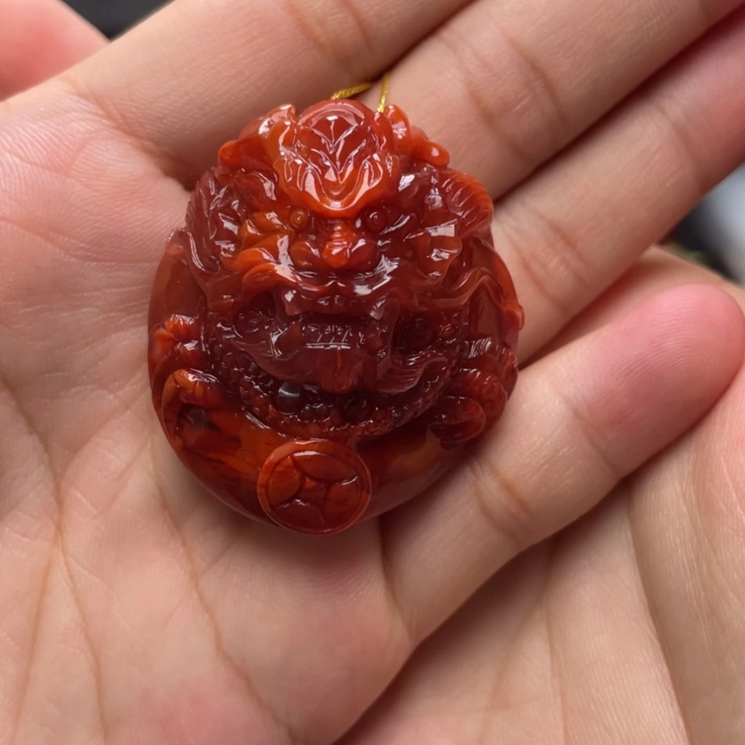 【闪购商品】未镶嵌火焰纹龙牌南红玛瑙