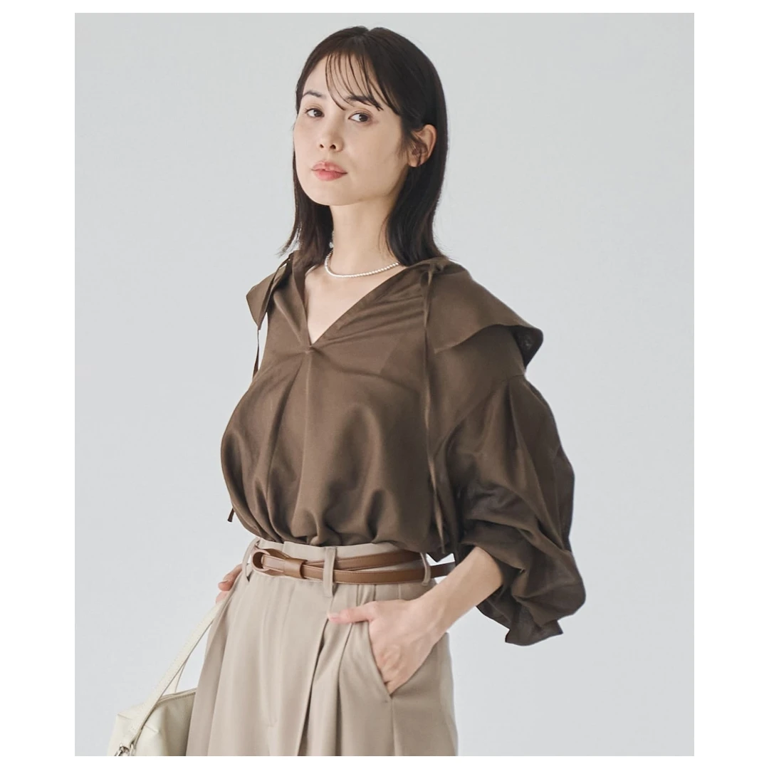 【TaKuMi】春季新款 C 百搭宽松系带衬衫时尚休闲翻领上衣气质短款