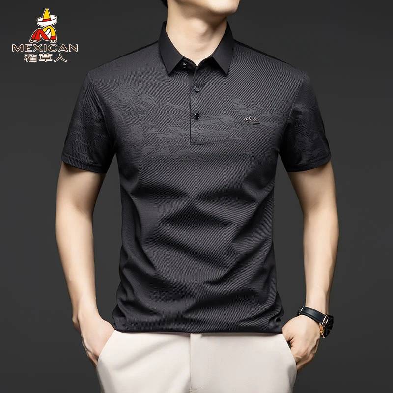 Mexican/稻草人男士冰丝短袖t恤夏季商务休闲半袖翻领凉感polo衫