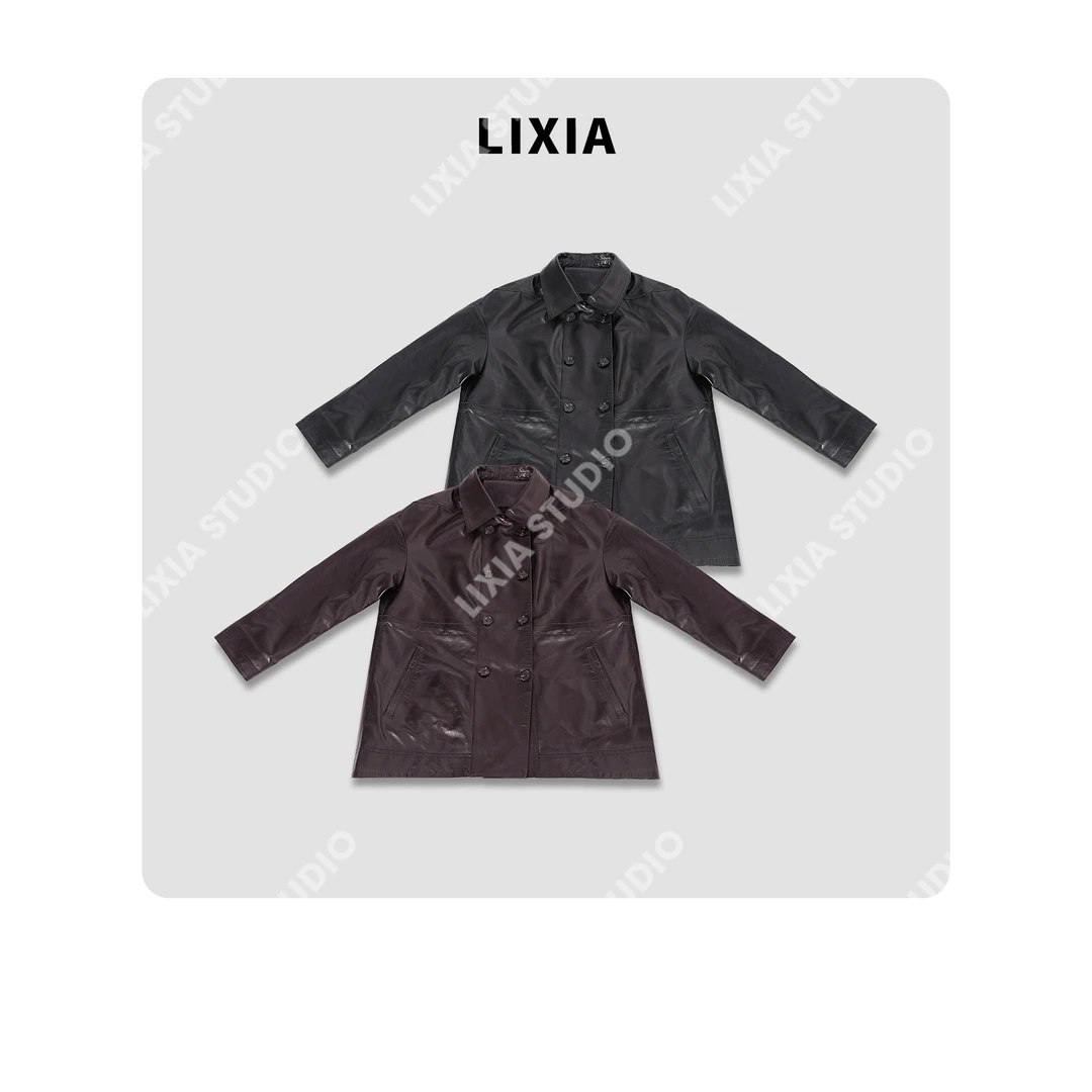 LIXIA【夜上海】意大利复古老钱风气质款双排扣加厚鹅绒皮衣-D10010