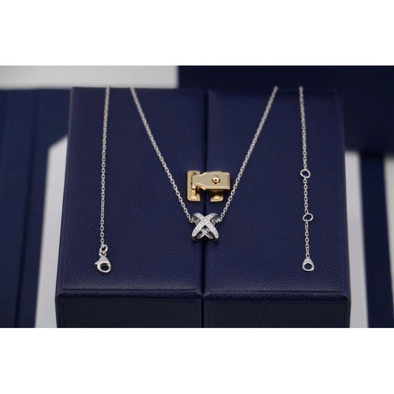99新 Chaumet/尚美 18k白金交叉镂空满钻项链