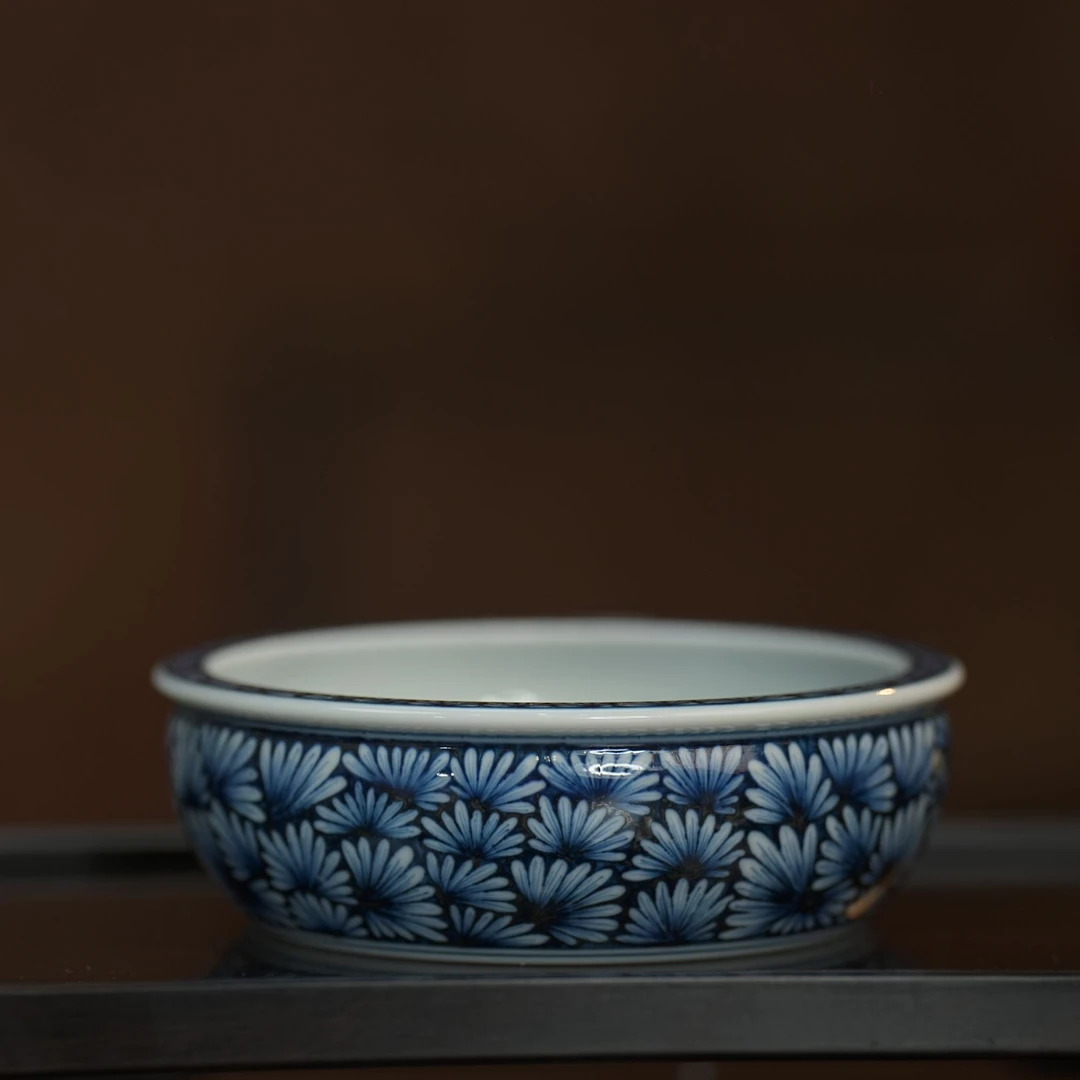 雨后丨湛蓝系列 菊瓣水洗瓷器 500ML 景德镇水洗手工手绘茶杯茶具