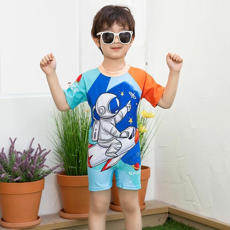 游泳夏季泳衣连体泳裤平角连体泳衣男童太空人儿童泳衣