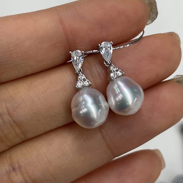 银S925镶嵌耳饰海水珍珠9