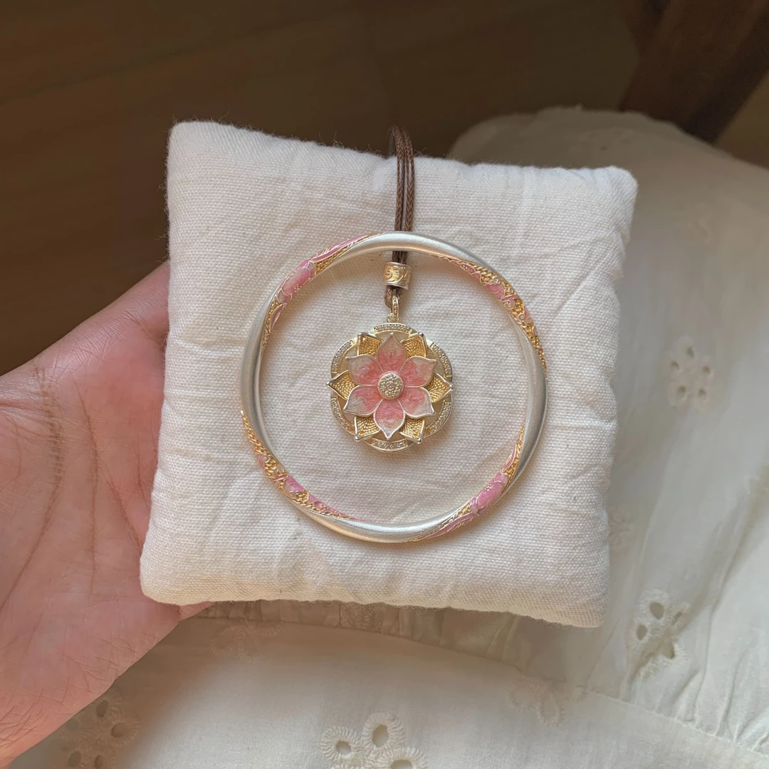 吊坠足银珐琅 燕归yangui“春晴雪”足银999.9手工古风莲花吊坠