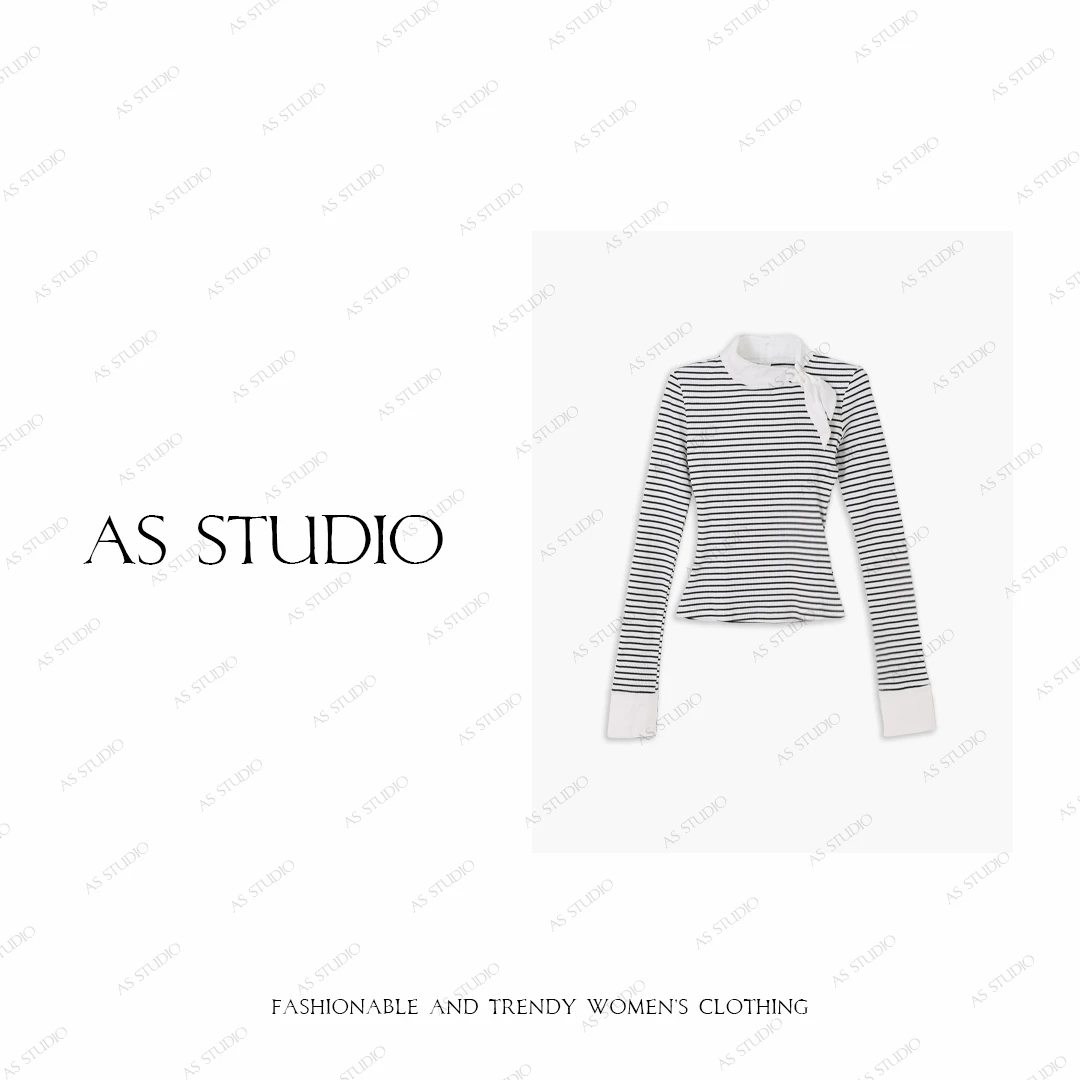 【AS小领结】25新经典可调节鱼骨领条纹修身打底衫AS25QTX00453