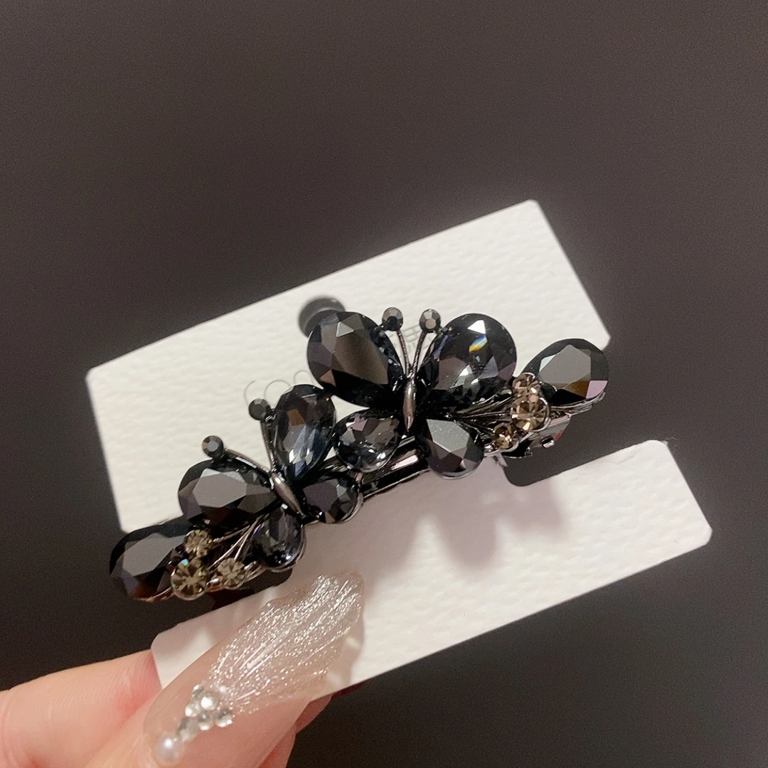 7000黑色双蝴蝶6公分弹簧夹半披发夹韩版优雅发卡