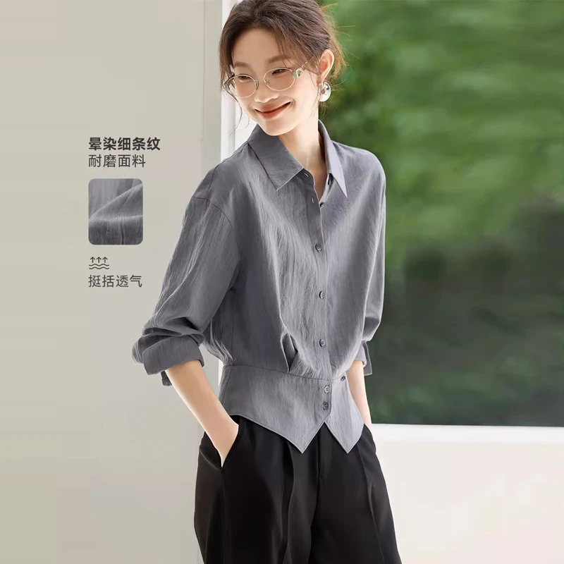 2025春秋季新款女士法式气质衬衫爆款通勤小衫收腰显瘦漂亮上衣服