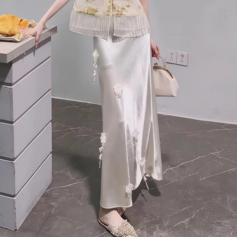 2025春夏季新中式国风醋酸缎面半身裙女高级感轻奢A字鱼尾裙