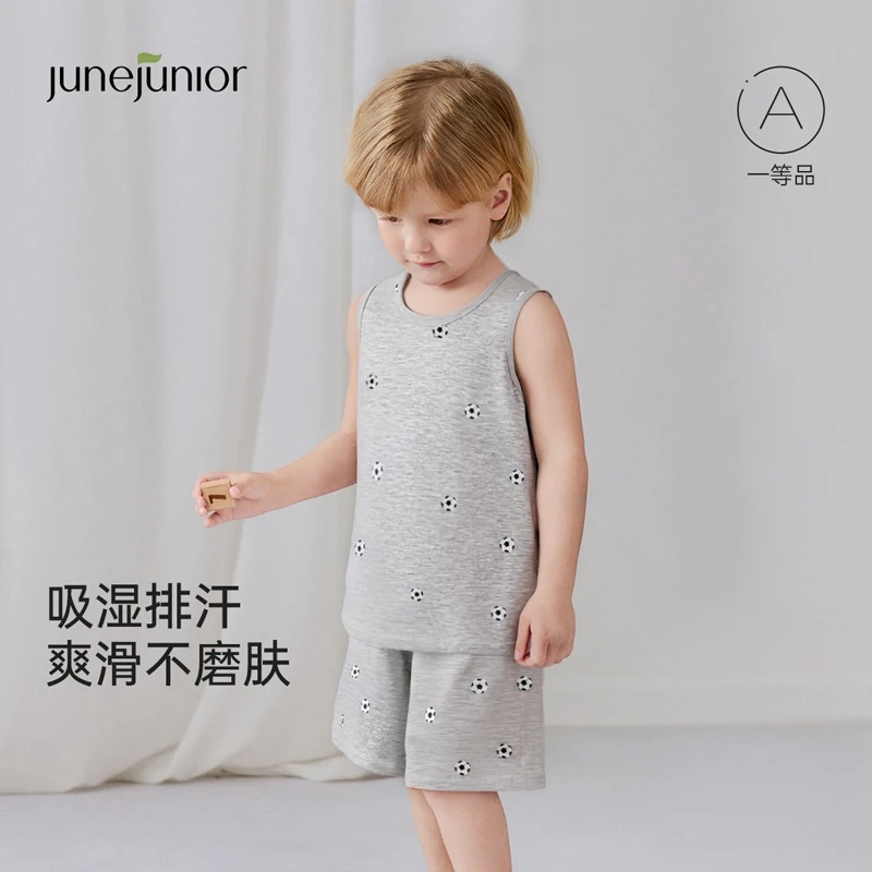 junejunior【清仓很超值】儿童居家服亲子背心夏季无袖睡衣透气上衣