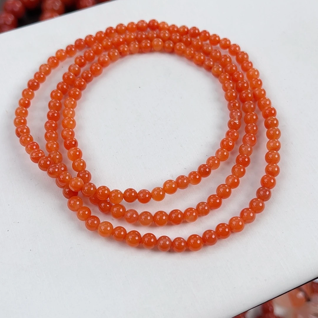 南红玛瑙未镶嵌保山滴水洞柿子红小米珠多圈4mm