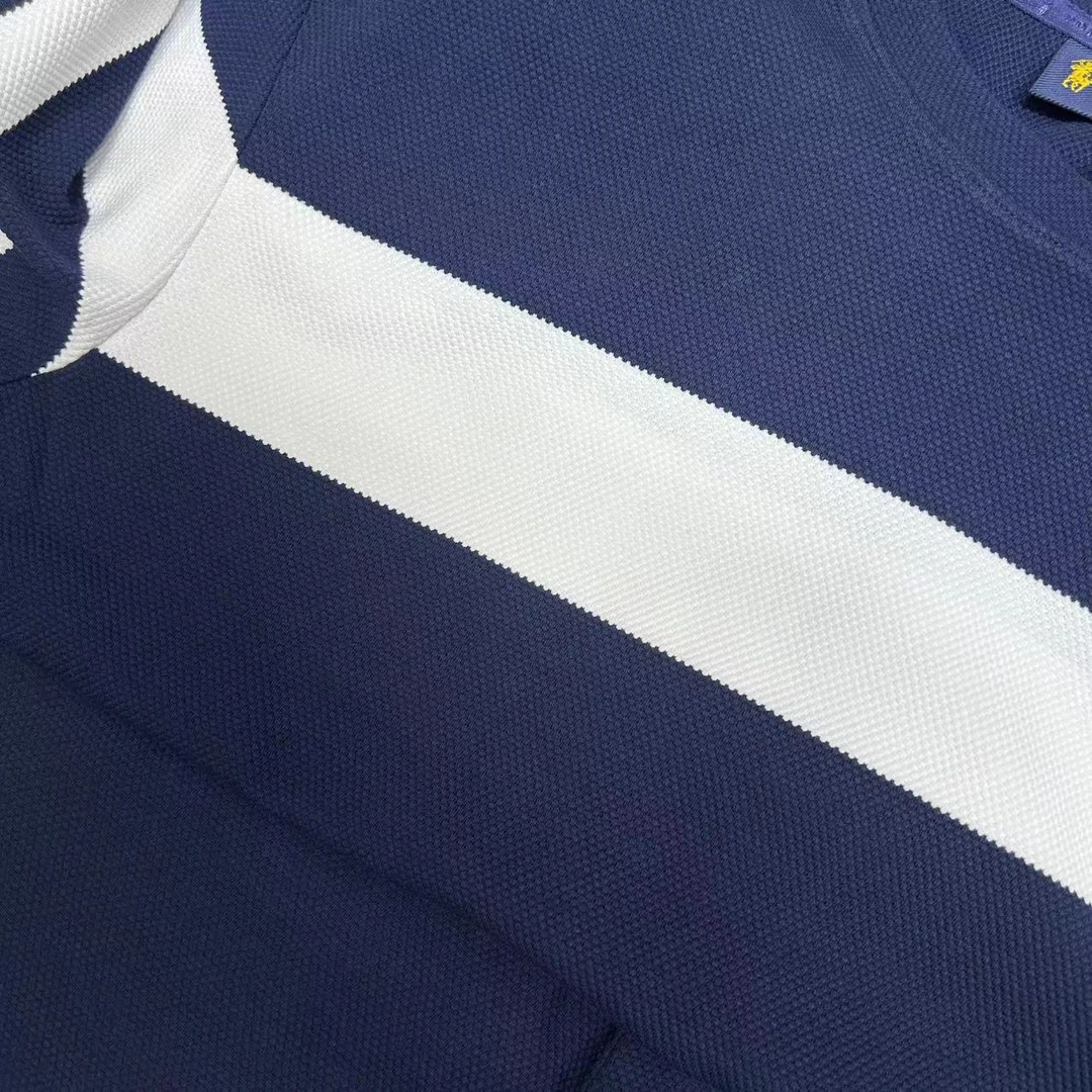 套装短袖短裤青年短袖条纹夏季T恤撞色长袖时尚蓝色翻领半袖