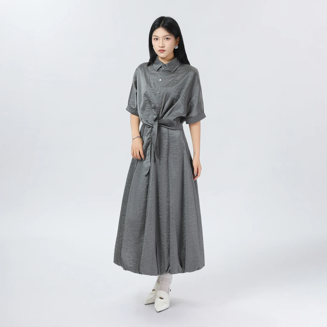 limil/丽米儿 通勤细带短袖衬衫简约宽松显瘦百搭衬衣女夏930031